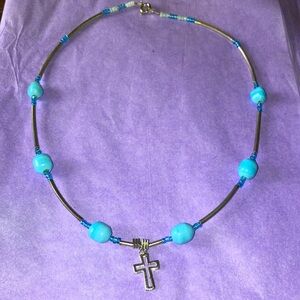 Vintage glass bead cross choker necklace